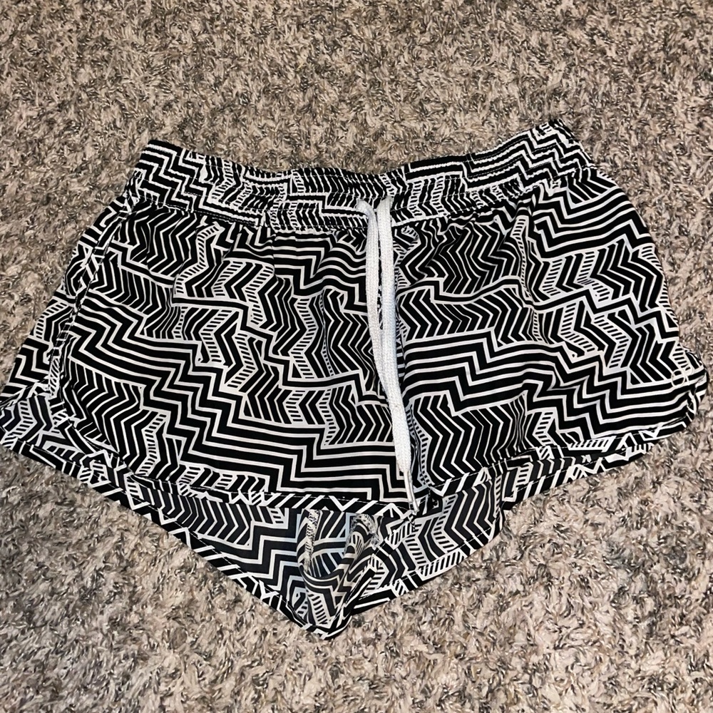 White and black patterned athletic shorts